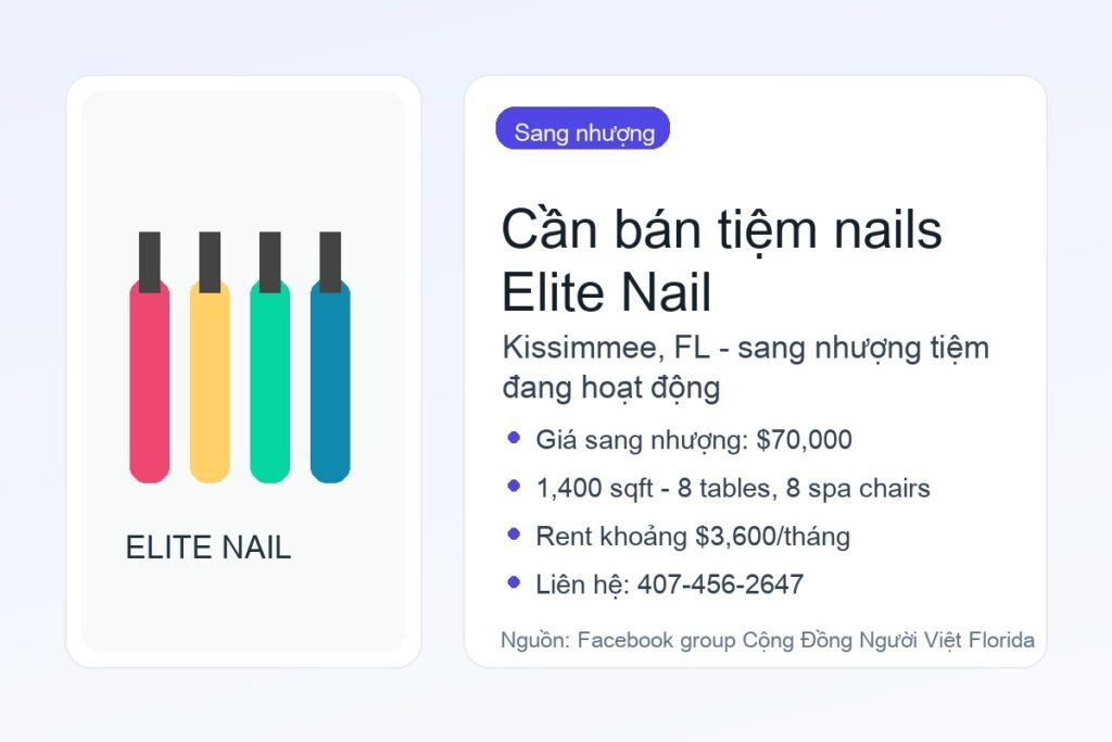 Cần bán tiệm nails Elite Nail tại Kissimmee