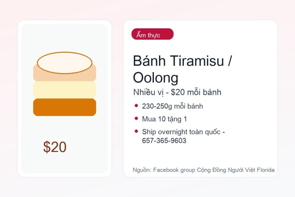 Bánh Tiramisu/Oolong nhiều vị - $20